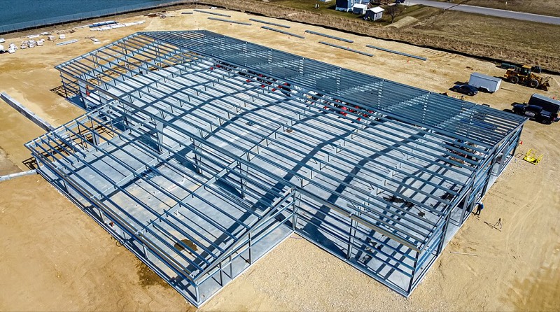 Aerial view of a steel frame structure